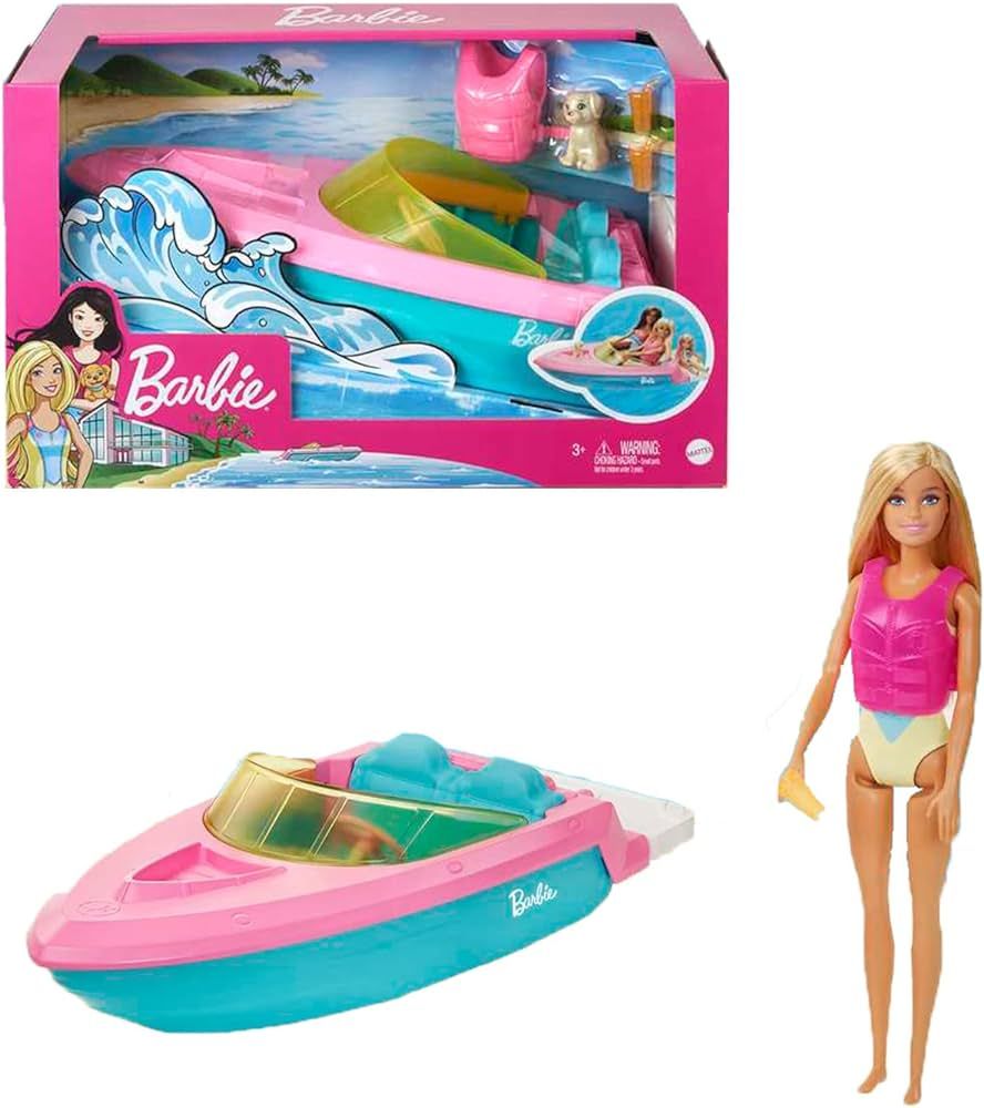 Barbie Doll and Boat Playset with Pet Puppy, Life Vest and Beverage Accessories, Fits 3 Dolls and... | Amazon (US)