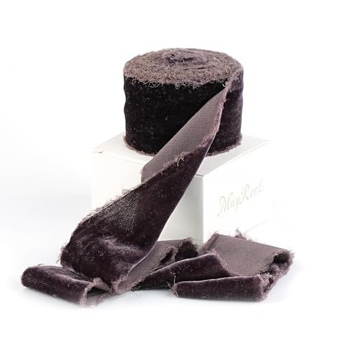 MAYREEL 2 Inch Plum Velvet Ribbon Hand Torn Dark Purple Silk Frayed Edge for Bridal Bouquets Invitations Wedding Vow Books Gift Baskets Hair Bows 3 Yards | Amazon (US)