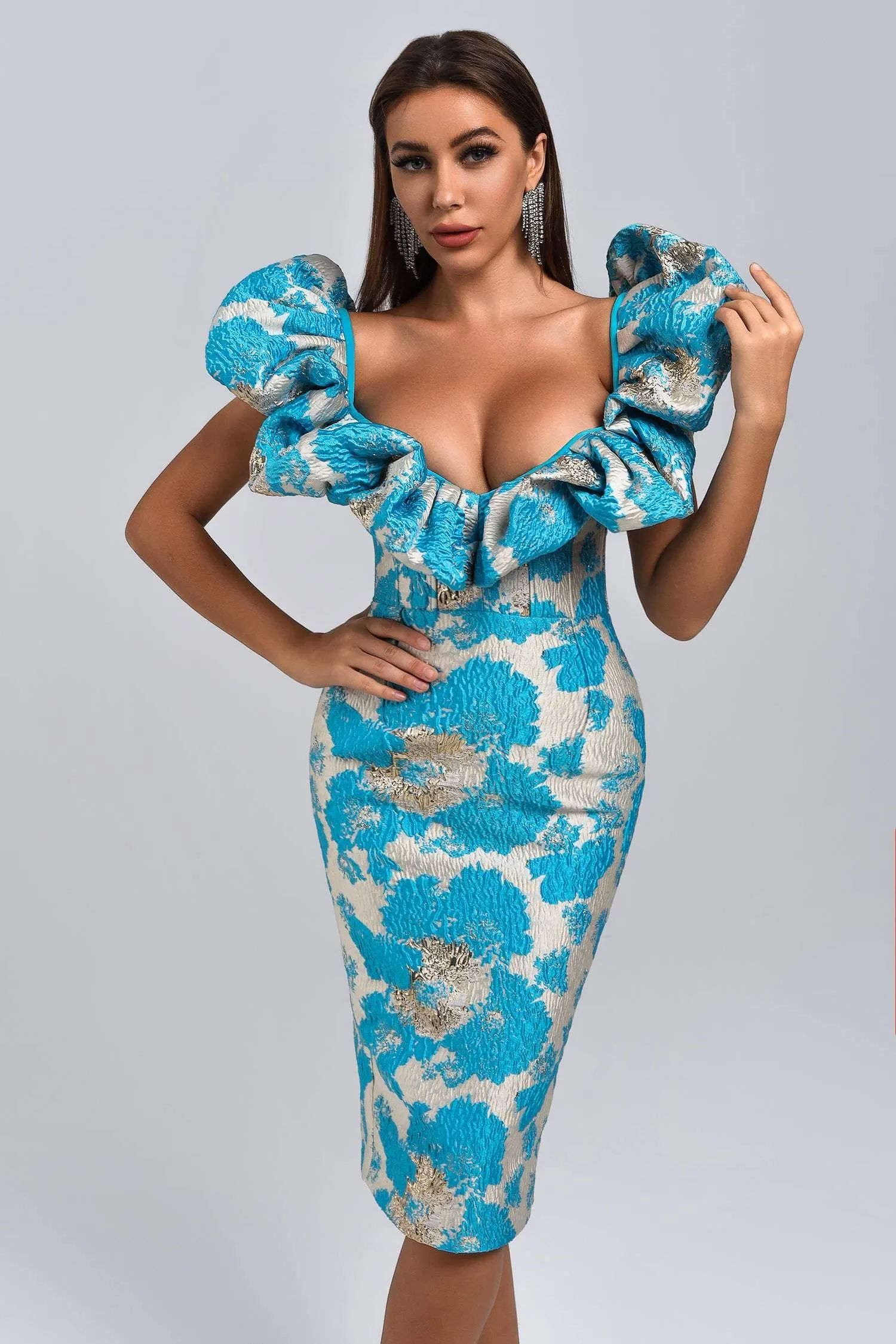 Melany Jacquard Midi Dress - Blue | Bellabarnett Affiliate Marketing