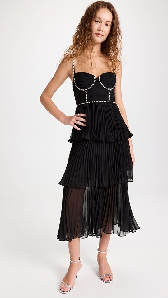 Black Chiffon Tiered Midi Dress | Shopbop