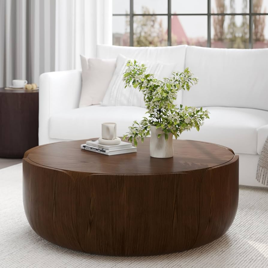 Round Outdoor Indoor Coffee Table, Wood Grain Drum Center Table | Amazon (US)