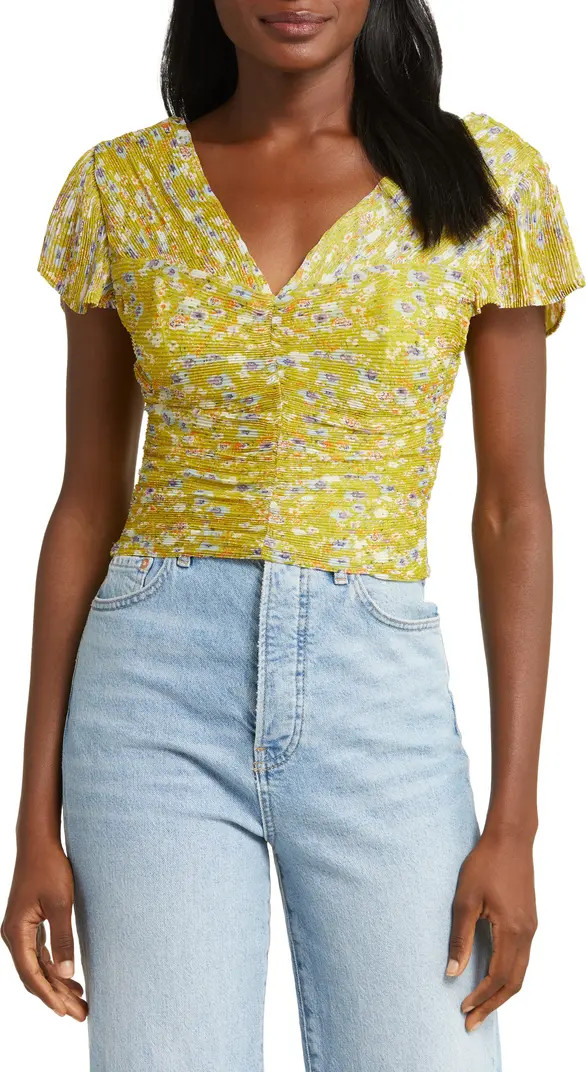 Floral Plissé V-Neck Crop Top | Nordstrom Rack