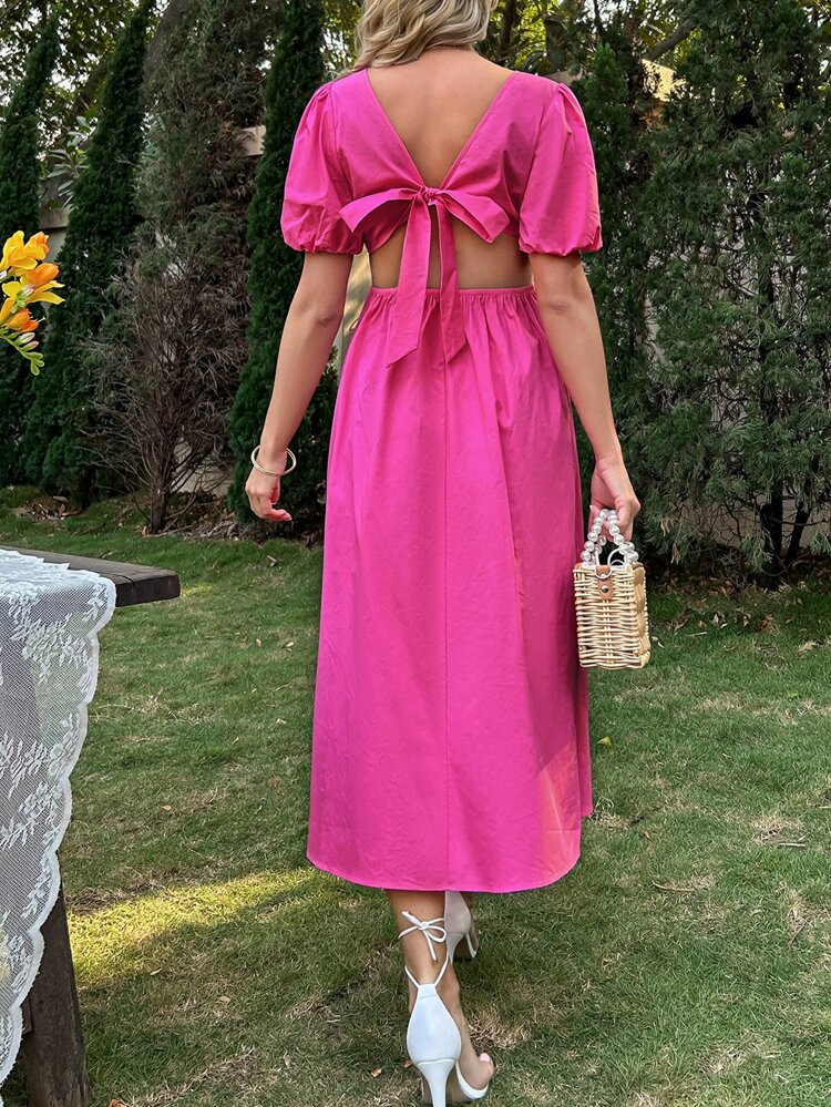 SHEIN Maternity Puff Sleeve Tie Back Dress | SHEIN