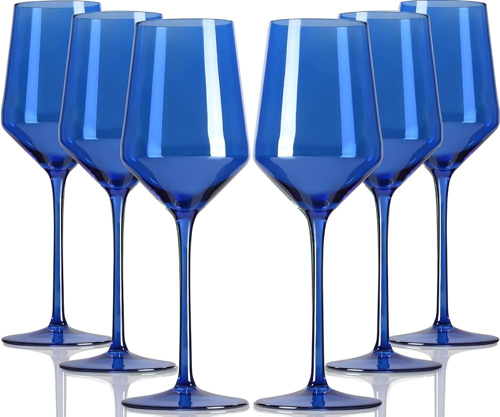 comfit Blue Wine Glasses Set Of 6 - Crystal Colorful Wine Glasses With Long Stem and Thin Rim,Win... | Amazon (US)