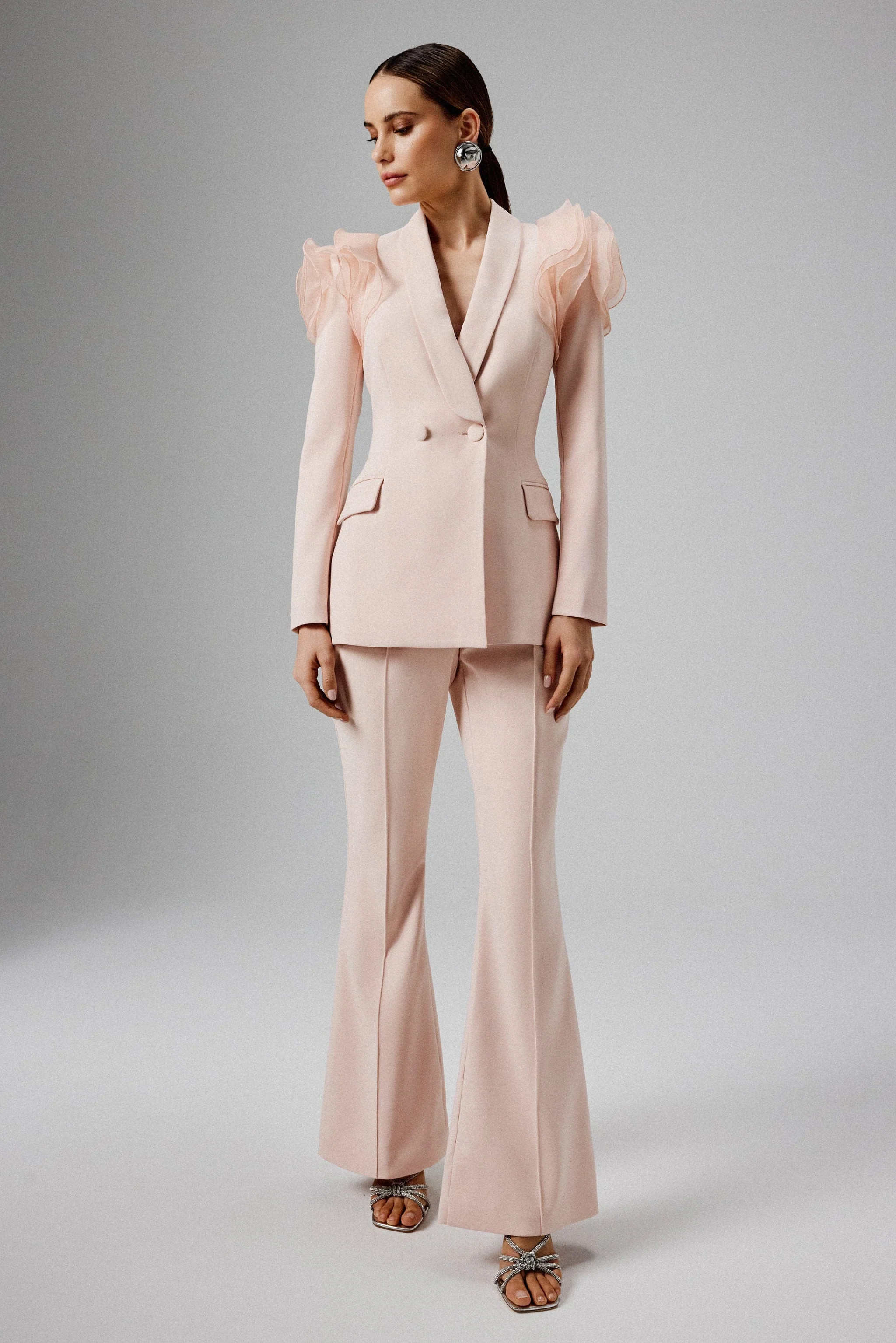 EMELIE Tailored Fit and Flare Trousers in Light Pink | Lavish Alice Retail Ltd