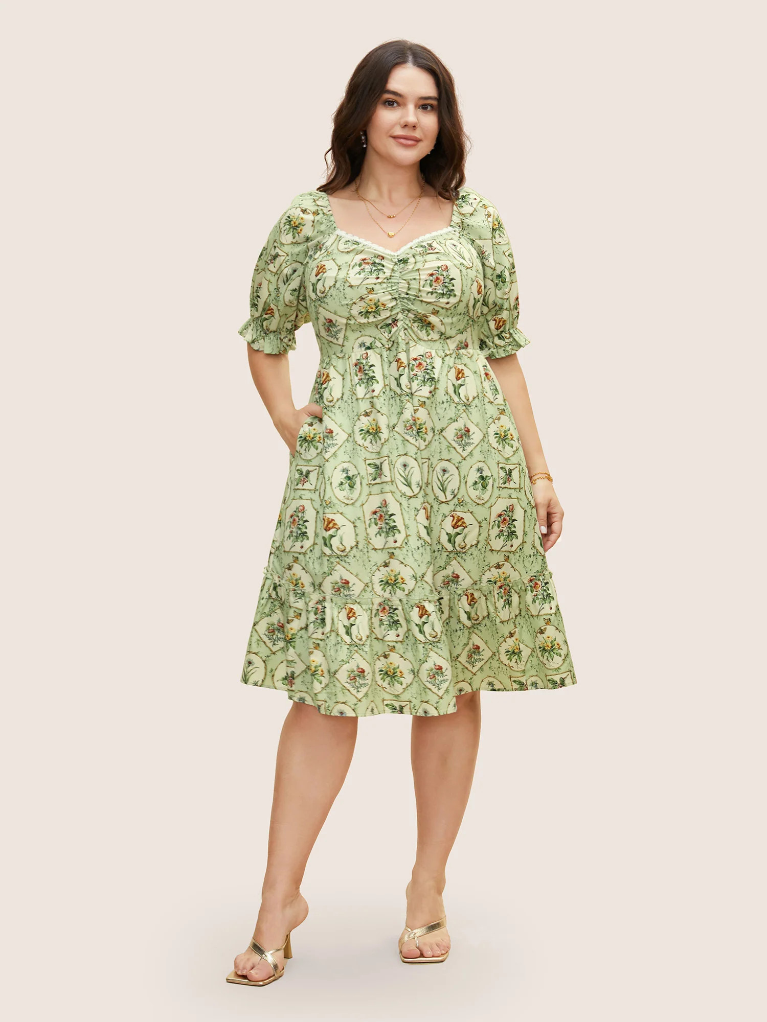 Boho Print Frill Trim Patchwork Woven Ribbon Dress | Bloomchic