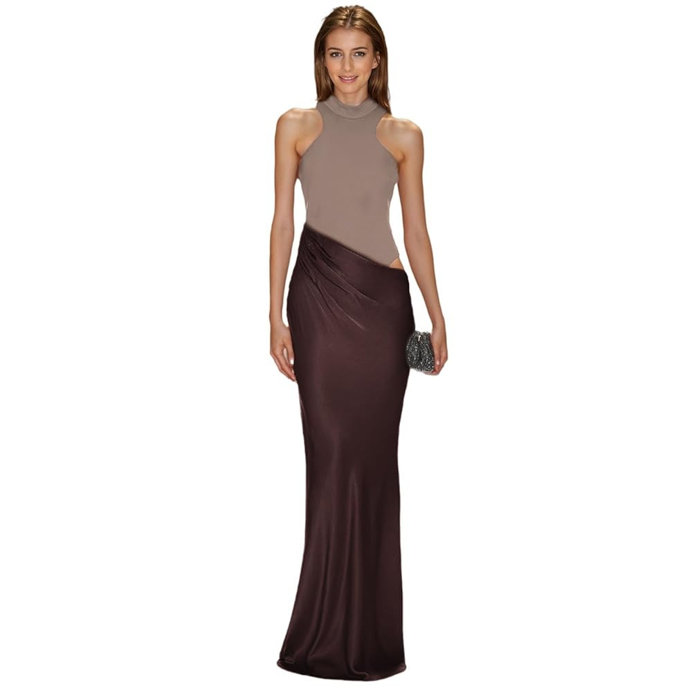 JUMISEE Women's Elegant Pleated Satin Maxi Dress Sexy Mock Neck Hollow Out Long Dress Flowy Cockt... | Amazon (US)