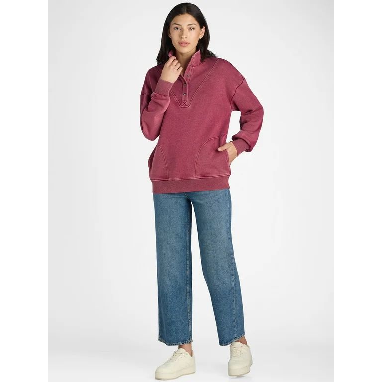 Time and Tru Women's Mock Neck Henley Pullover Sweatshirt, Sizes XS-XXXL | Walmart (US)