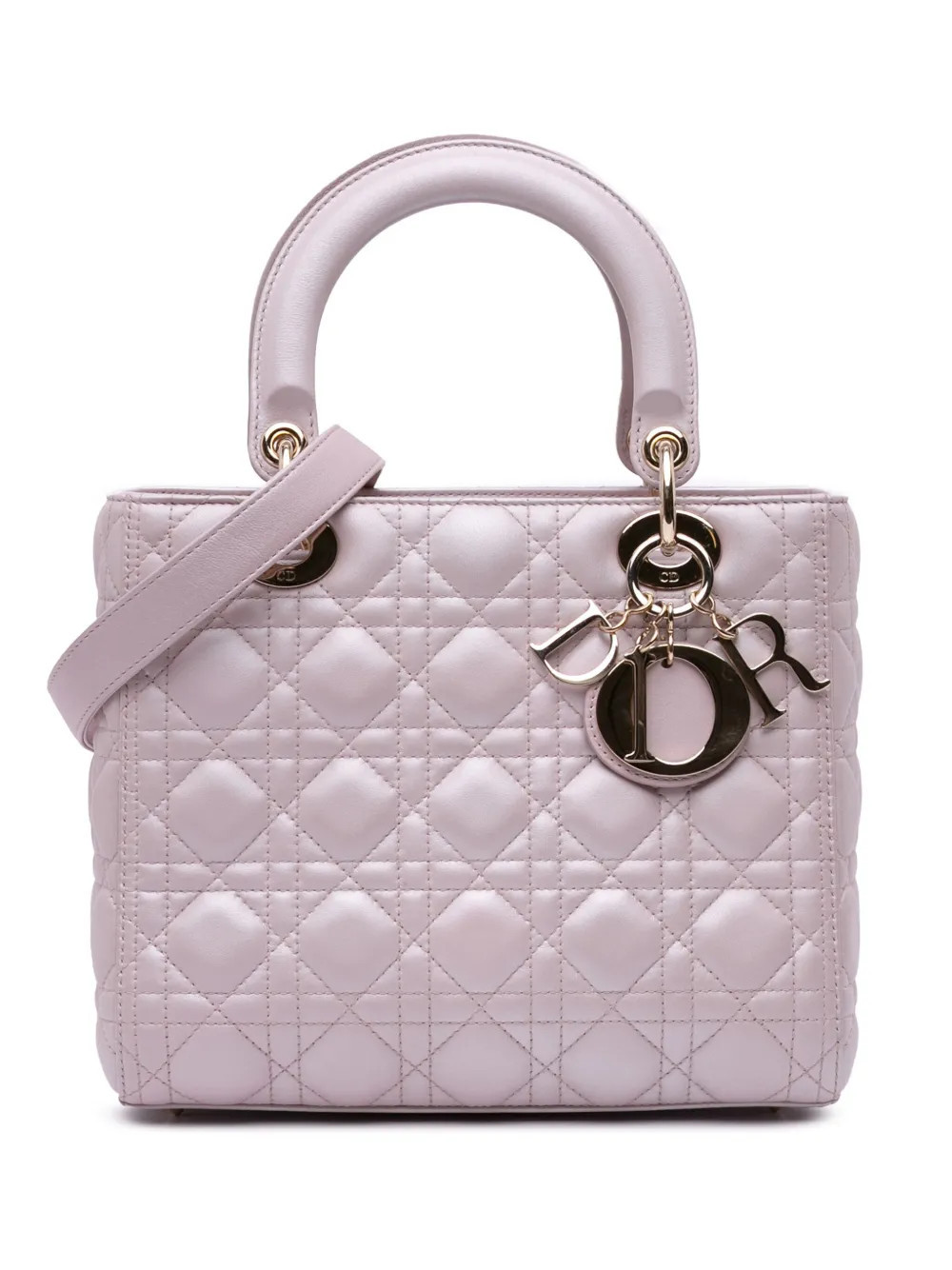 Christian Dior Pre-Owned 2018 Medium Pearlescent Lambskin Cannage Lady Dior satchel - Pink | Farfetch Global