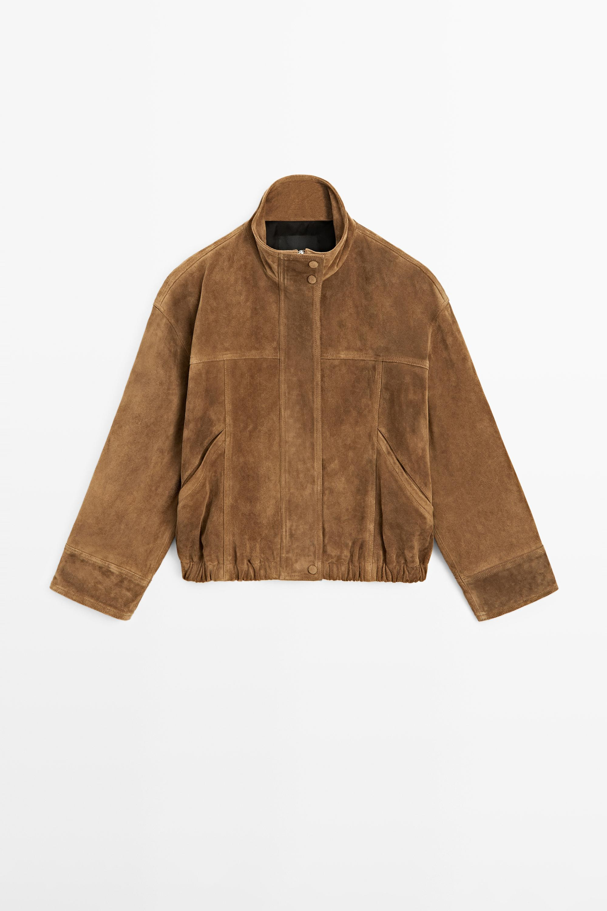 Short suede leather bomber jacket | Massimo Dutti UK