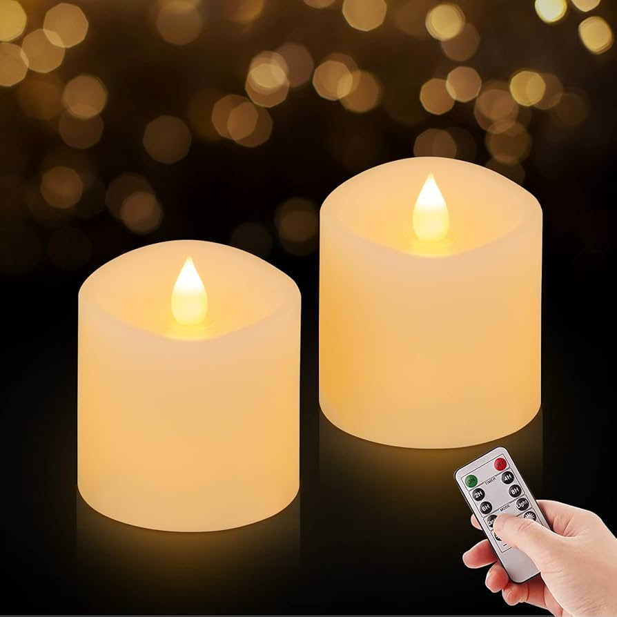 3x3 Flickering Flameless Candles Set of 2, 2AA Battery Life 600 Hours Battery Candles Flickering ... | Amazon (US)