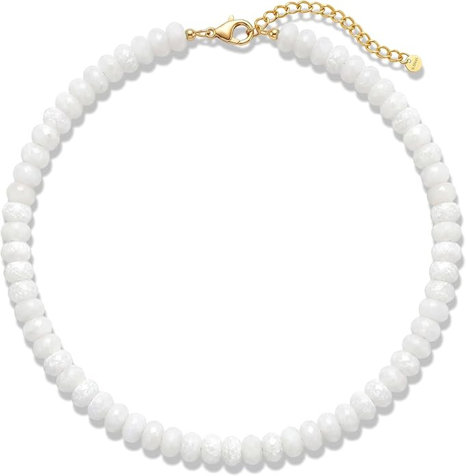 Gemstone Beaded Necklace for Women Colorful Natural Stone Freshwater Pearl Surfer Beach Rainbow N... | Amazon (US)