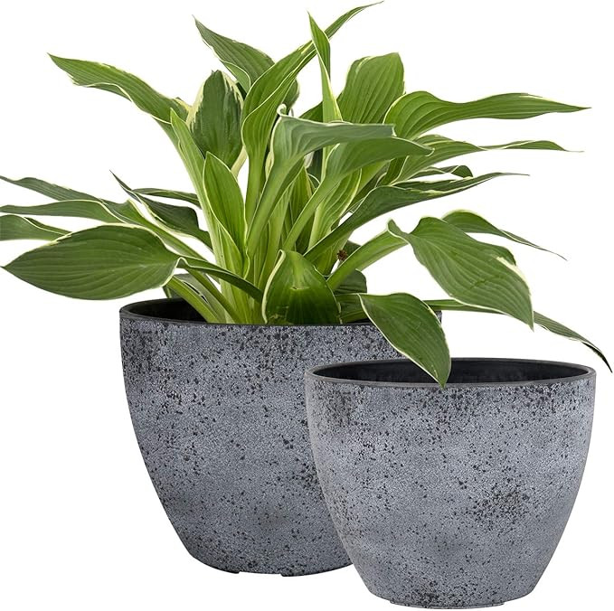 LA JOLIE MUSE Flower Pots Outdoor Indoor Garden Planters, Plant Containers with Drain Hole, Rock ... | Amazon (US)