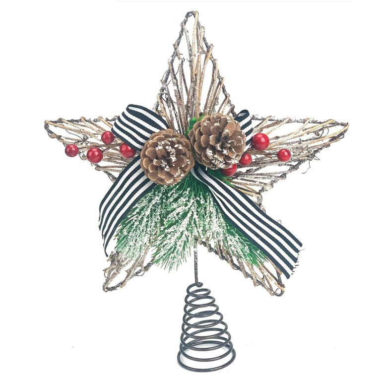 Holiday Time Natural Star with Bow Tree Topper.  Tree Topper Theme.  Brown Color. - Walmart.com | Walmart (US)