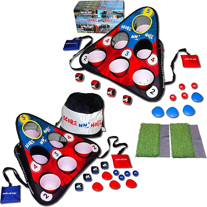 SCORE NN' Hole All-in-1 Cornhole Style Game Set | Skipping Stones Swimming Pool Cornhole Game | C... | Amazon (US)
