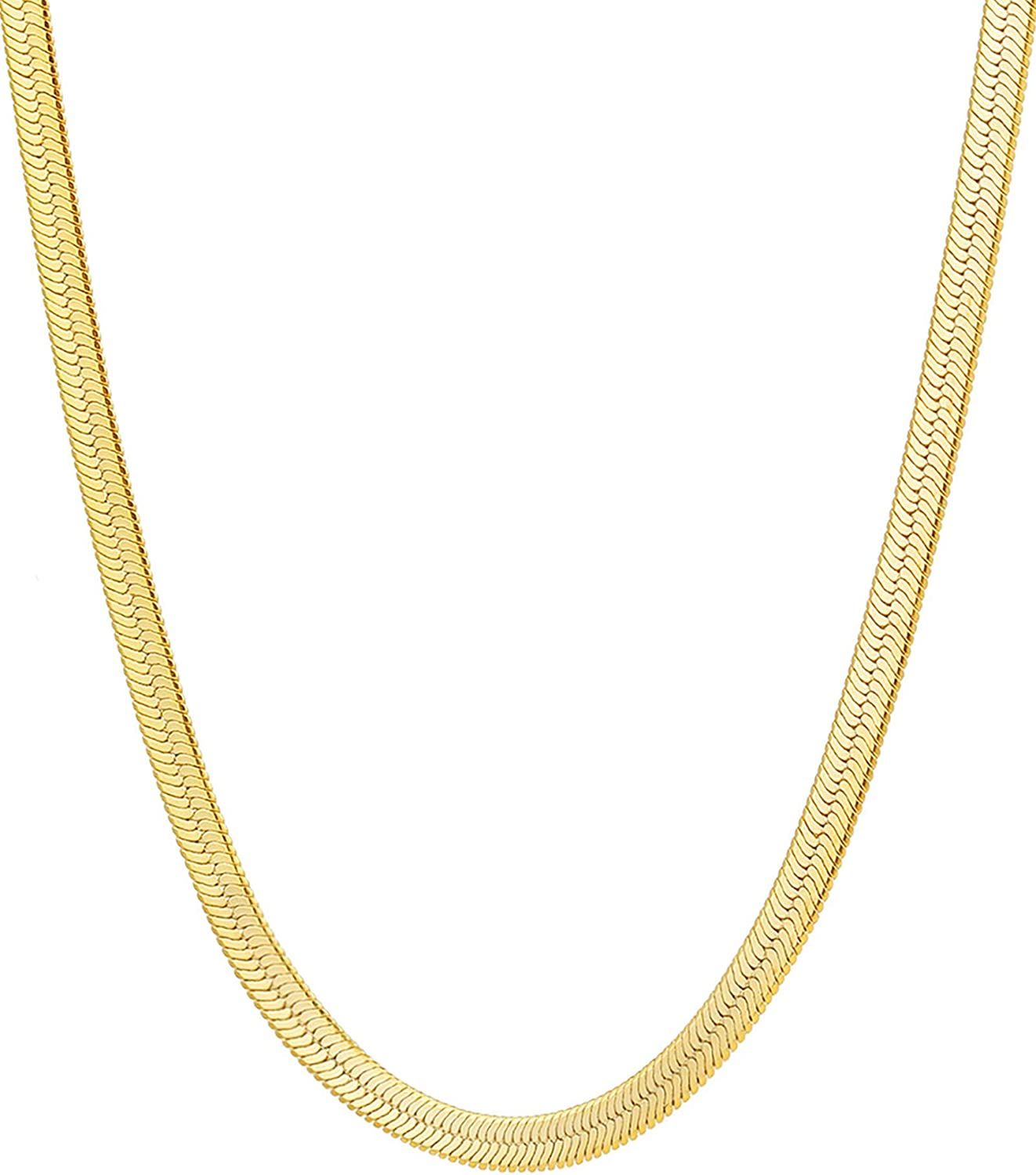 Fiusem Gold Necklaces for Women, 14K Gold Plated Herringbone Chain Necklaces, Gold Snake Chain Ch... | Amazon (US)