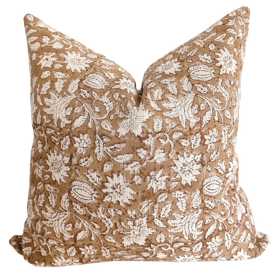 Rose Bud Brown Block Print Pillow Cover | Hackner Home (US)