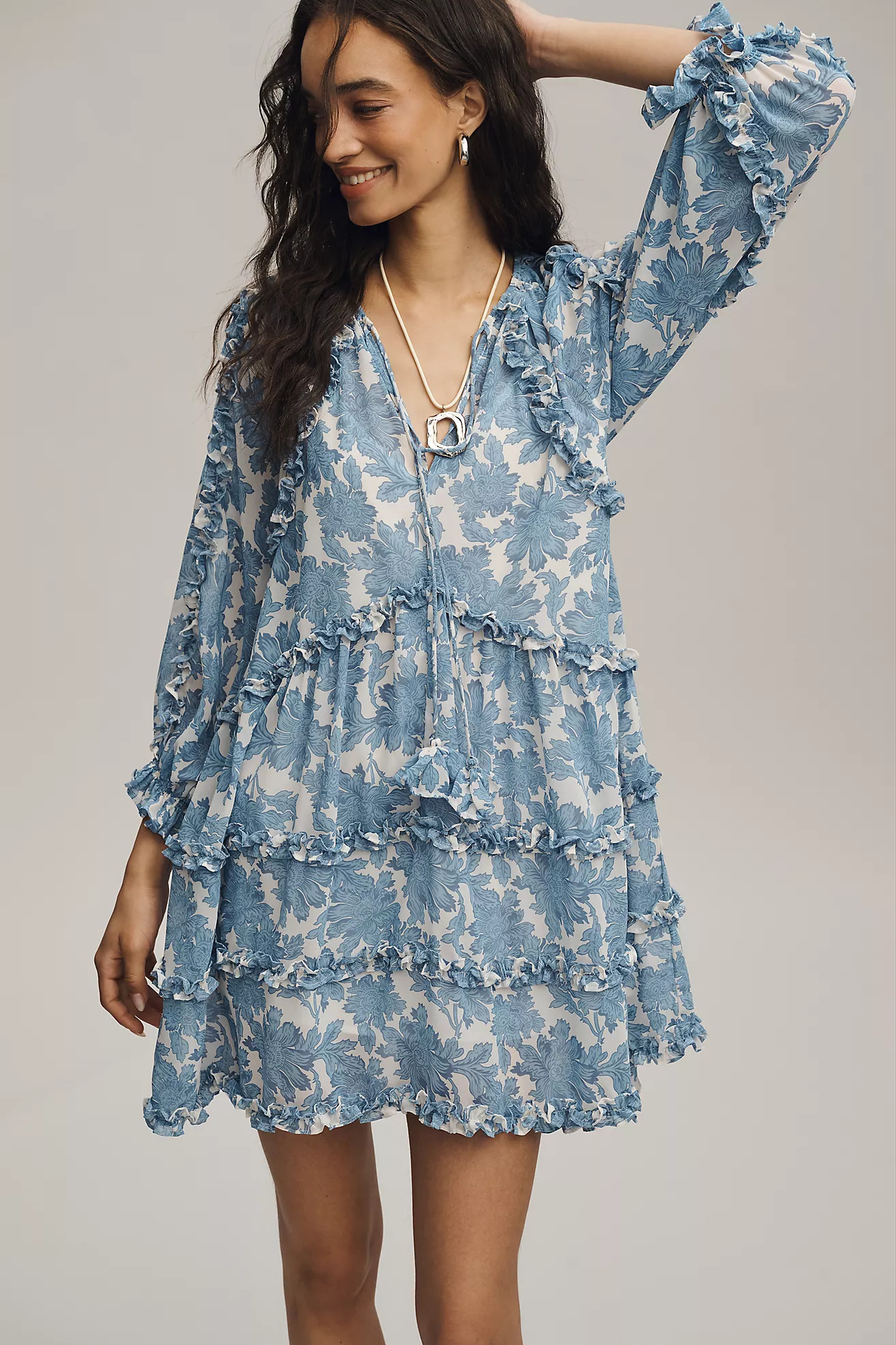 By Anthropologie Long-Sleeve Ruffle Mini Dress | Anthropologie (US)
