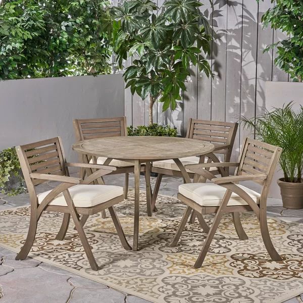 Cotswald Round 4 - Person 47.25" Long Acacia Dining Set with Cushions | Wayfair Professional