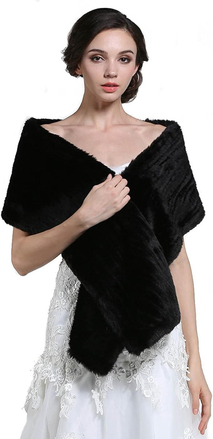 Aukmla Faux Fur Shawl Wedding Fur Wraps and Shawls Bridal Fur Stole Winter Cape Shrug for Brides ... | Amazon (US)