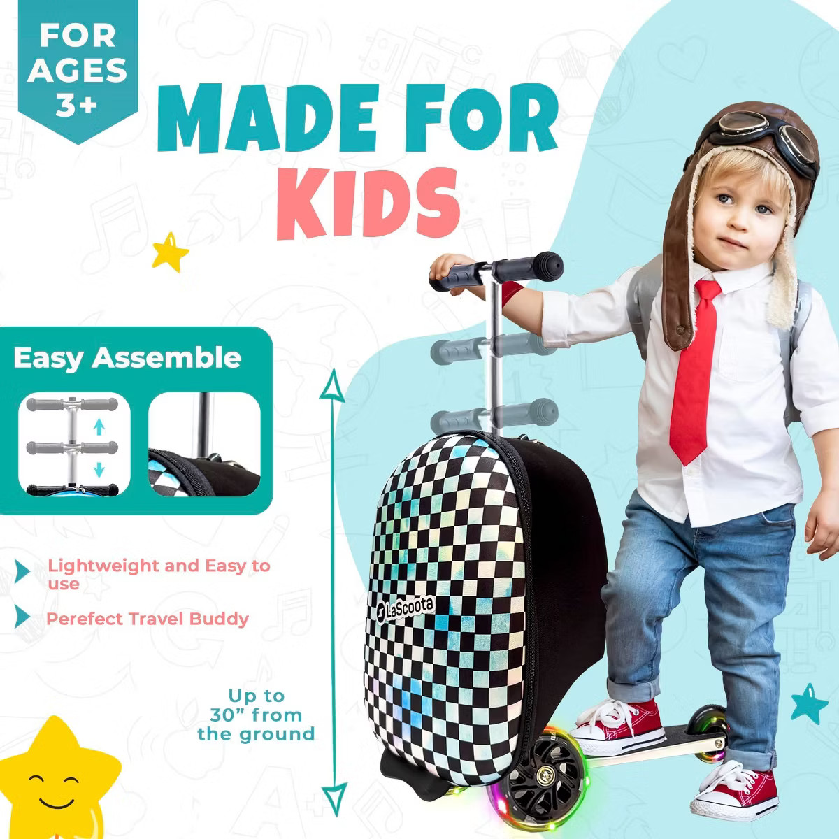 Lascoota Scooter Suitcase, Foldable Scooter Luggage For Kids, Checkered Graphic Suitcase Scooter ... | Target