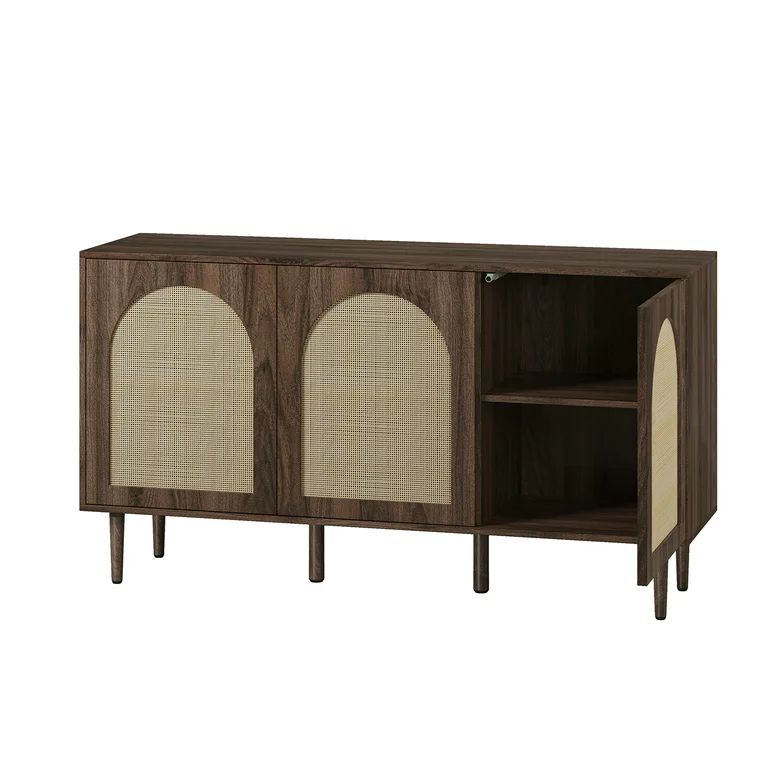 56'' Wood Rattan Arched 3 Doors Sideboard Buffet Cabinet Storage Credenza TV Stand Dining Metal L... | Walmart (US)