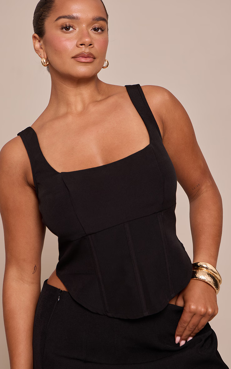 Shape BLACK square neck Corset Top | Shape | PrettyLittleThing US