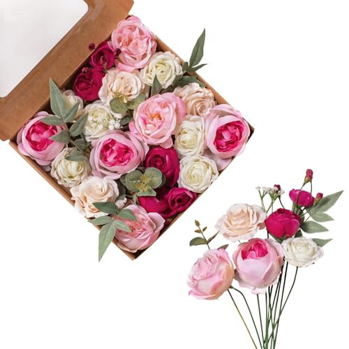 FANKO Rose Artificial Flowers Combo for DIY, Fake Pink Rose Silk Flowers Greenery, Faux Flowers for Wedding Bridal Bouquet, Baby Shower, Table Centerpieces, Floral Arrangement, Party Home Decoration | Amazon (US)