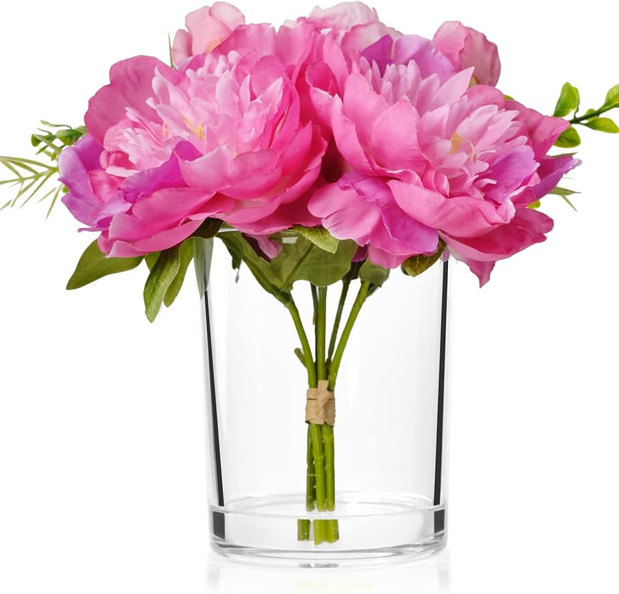 WELL KNOWN Faux Flowers in Vase，Silk Peony with Greenery in Vase Artificial Flower Arrangements... | Amazon (US)
