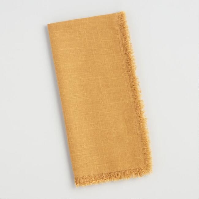 Mustard Yellow Cotton Slub Napkins with Fringe Set of 4 | World Market