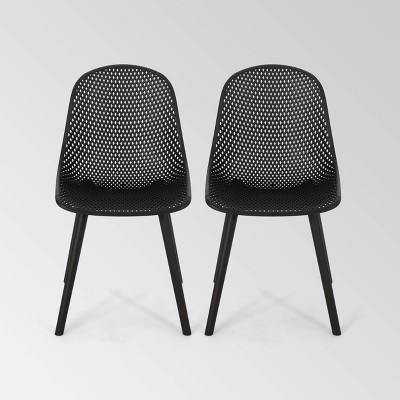 Posey 2pk Resin Modern Dining Chairs - Black - Christopher Knight Home: Weather-Resistant, Armless Patio Seating | Target