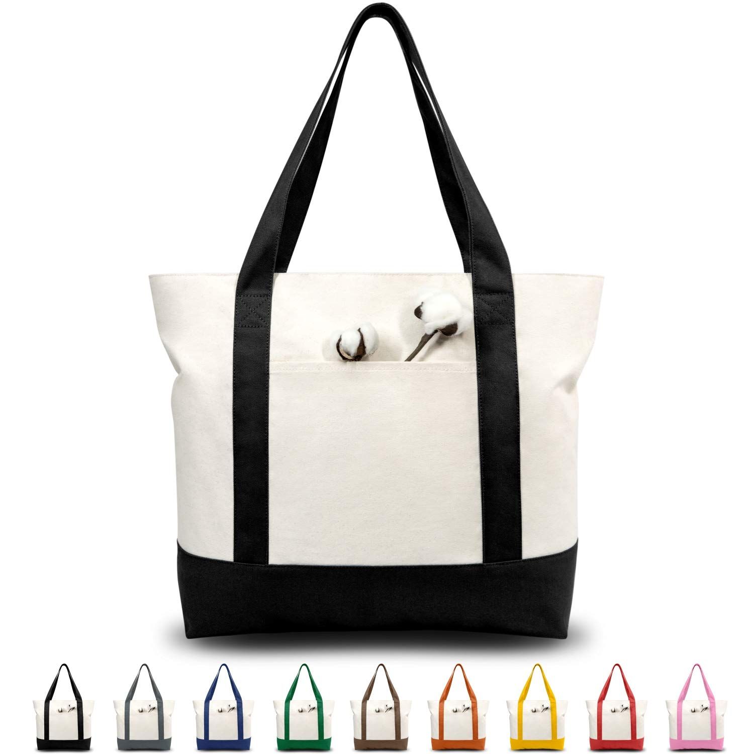 TOPDesign 1 | 3 | 6 | 30 Pack Stylish Canvas Tote Bag with an External Pocket, Top Zipper Closure, D | Amazon (US)