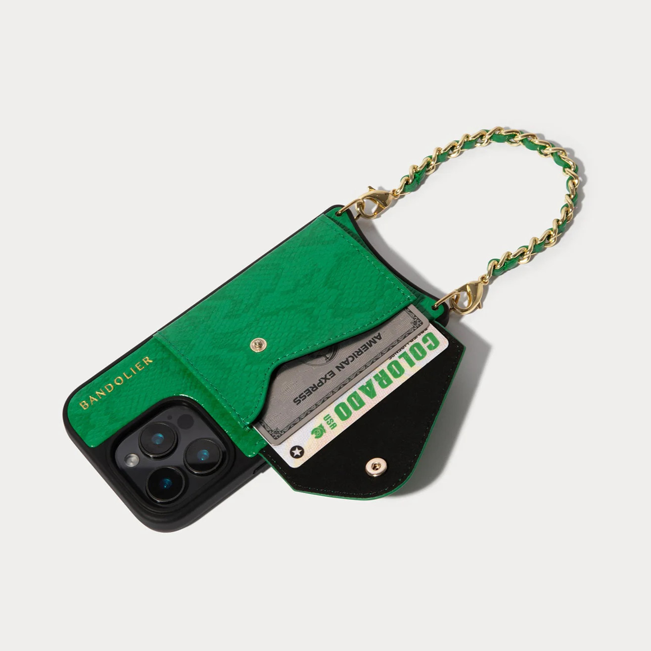 Lily Crossbody iPhone Case Set - Green Snake/Gold | Bandolier