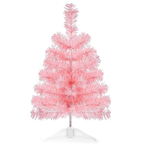 17.7Inch Artificial Christmas Tree Pink Tabletop Christmas Tree with Plastic Stand Mini Xmas Pine Tree for Indoor Outdoor Holiday Home Decoration | Amazon (US)
