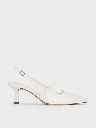 White Pointed-Toe Mary Jane Slingback Pumps | CHARLES & KEITH UK | Charles & Keith UK