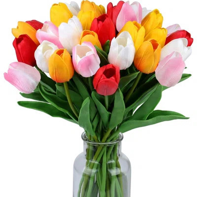 Fake Flowers Tulips Artificial Silk Flower 15Pcs Real Touch 14" For Spring Easter Home Kitchen Wedding Bouquet Bulk Mother's Gift Day Decorations | Wayfair North America