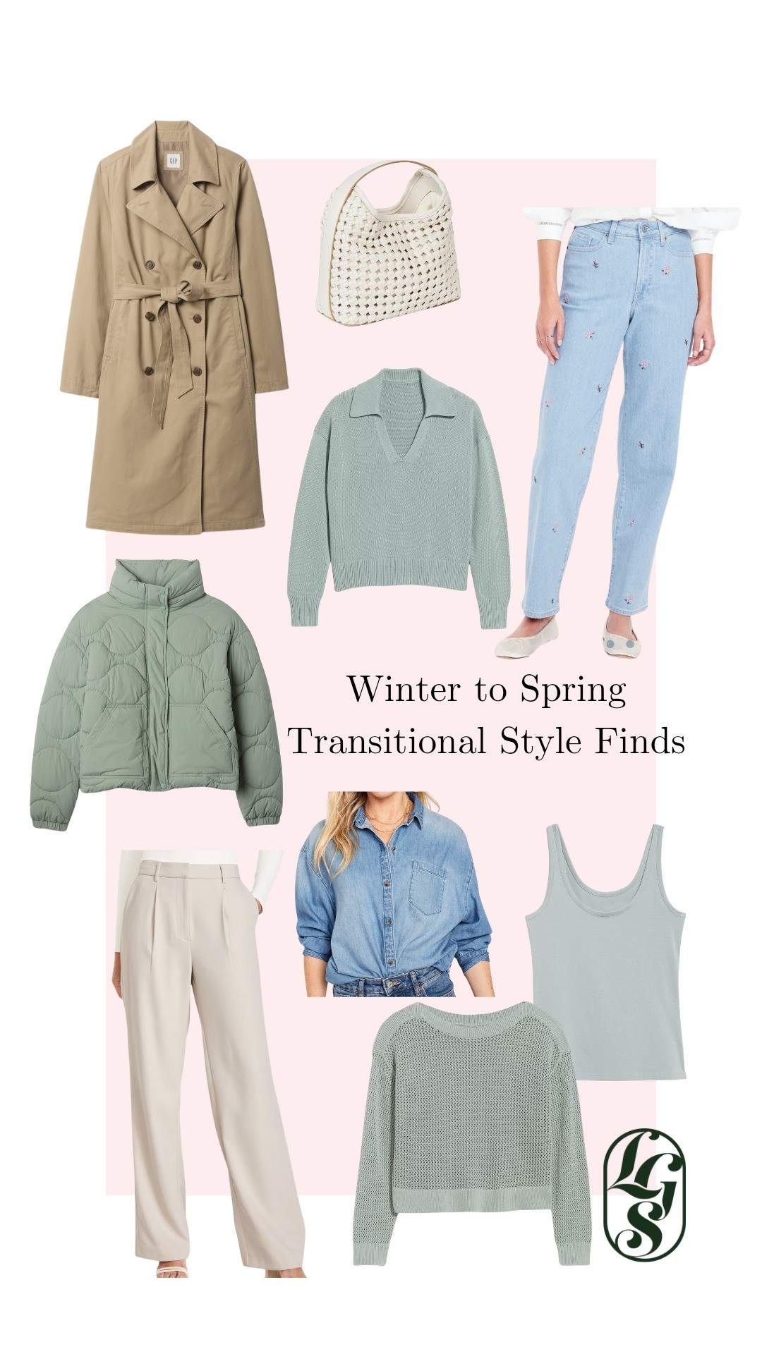 Embroidered denim, spring sweaters, neutral trench coat, woven handbag, sage green coat, dress pants, chambray shirt, denim shirt, crochet top, old Navy finds, gap finds, target finds

#LTKFindsUnder100