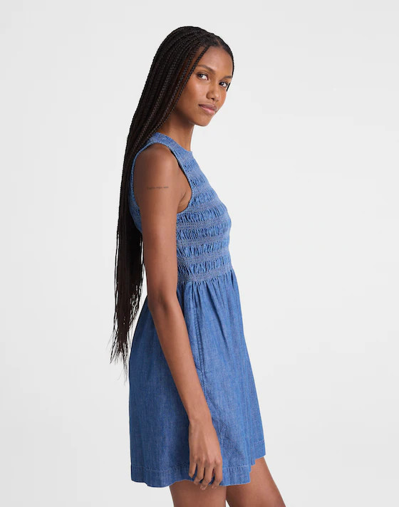 The Denim Melody Smocked Mini Dress | Madewell