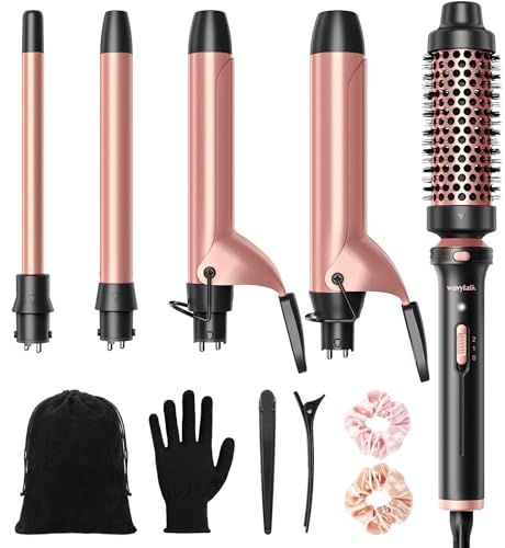 Wavytalk 5 in 1 Curling Iron,Curling Iron Set with Heated Round Brush and 4 Interchangeable Ceramic Curling Wand(0.5”-1.25"), Instant Heat Up,Dual Voltage Hair Curler | Amazon (US)