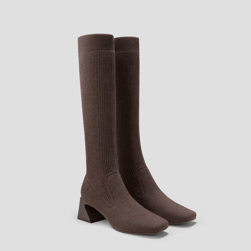Square-Toe Water-Repellent Wool Knee High Boots (Rebecca Pro） | VIVAIA