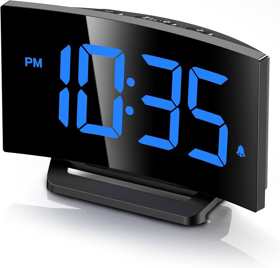 GOLOZA Digital Alarm Clock for Bedrooms with Modern Curved Design, Conspicuous Blue LED Numbers, ... | Amazon (UK)