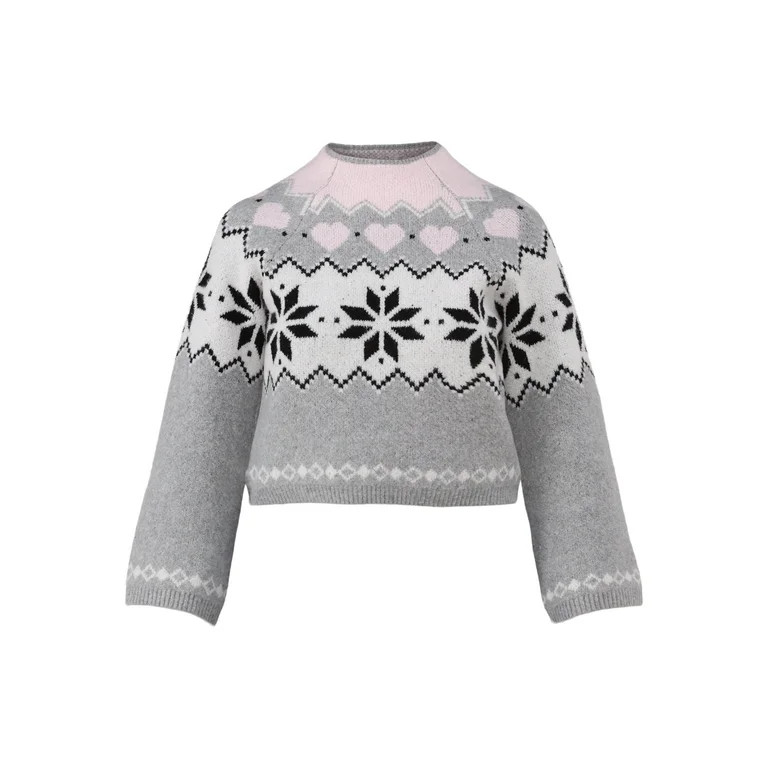 No Boundaries Fairisle Jacquard Pullover and Beanie Set, 2-Piece, Women's and Women’s Plus | Walmart (US)