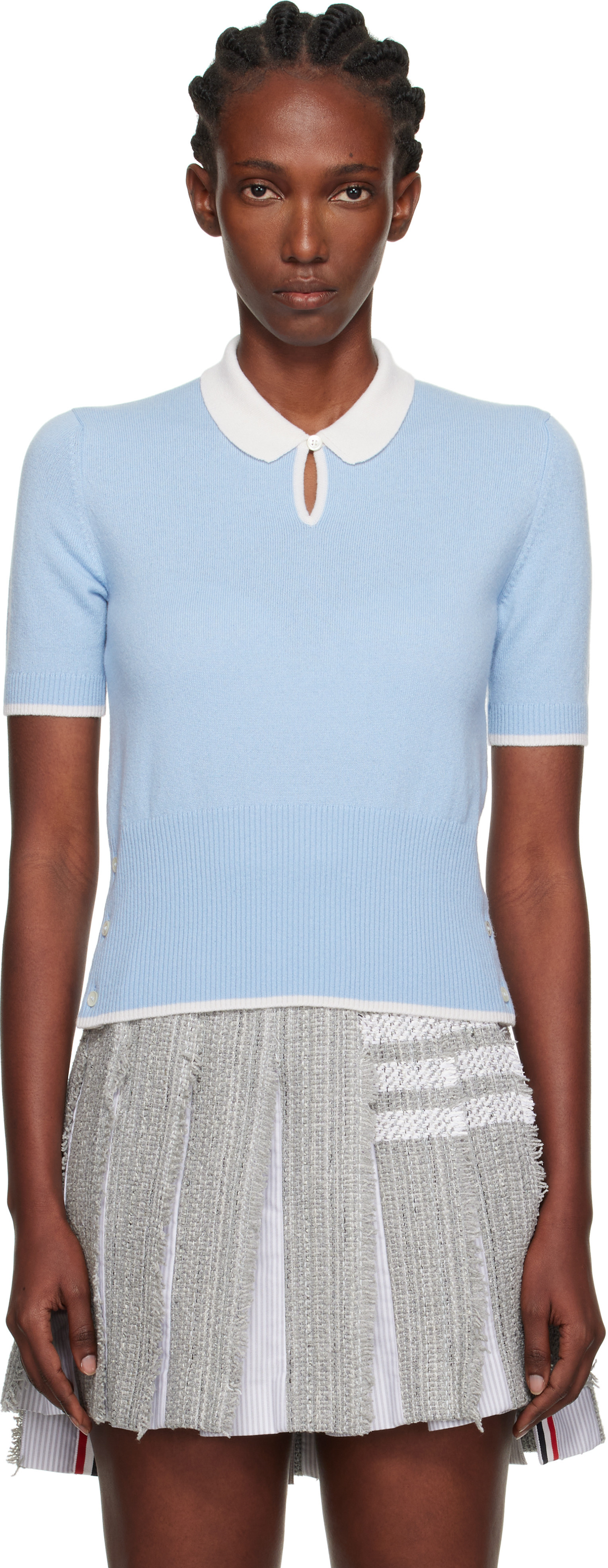 Thom Browne Blue Jersey Stitch Cashmere Polo | SSENSE