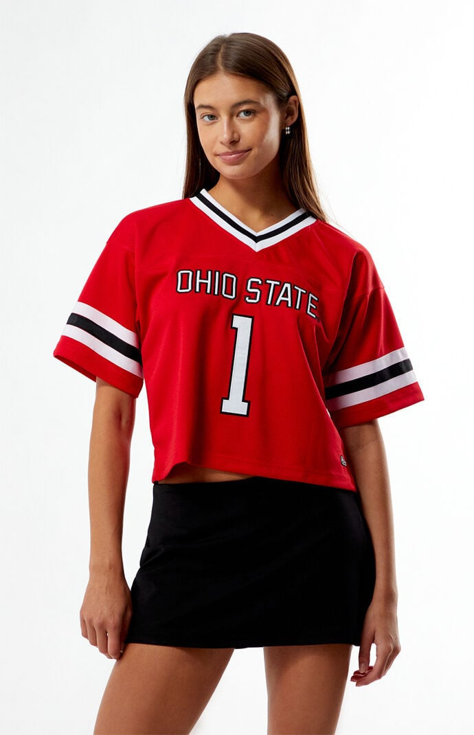 HYPE & VICE Women's Ohio State Cropped Football Jersey in Red - Size XS | PacSun