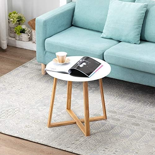 Zoopolyn Bamboo Round Side Table Small White Coffee End Bedside Table Living Room White Short | Amazon (US)