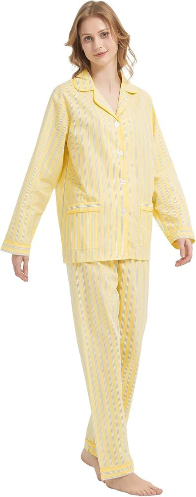 Amaxer Women's 100% Cotton Pajama Set For Women Long Sleeve Soft Button Pajamas Elastic Drawstrin... | Amazon (US)
