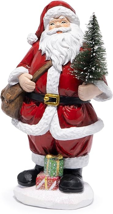 Hodao Christmas Santa Figurine Holding Tree, Hand-Painted Resin Santa Claus Statue with Gifts, Fe... | Amazon (US)