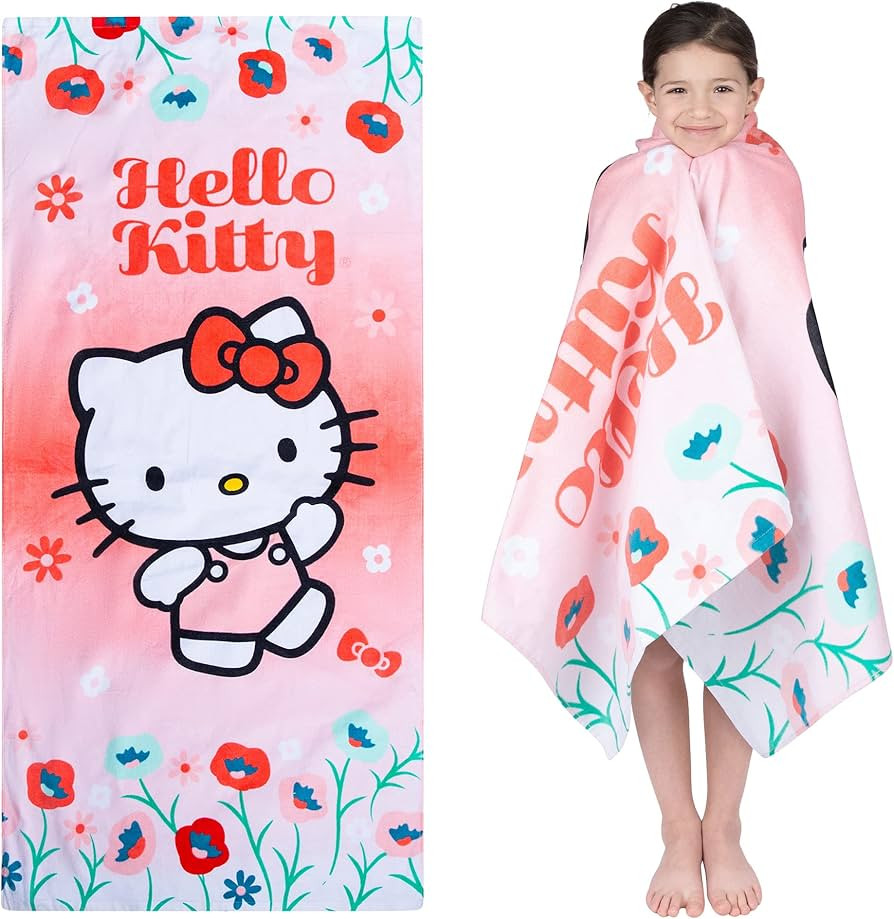 Franco Kids Super Soft Cotton Beach Towel, 58 in x 28 in, Hello Kitty | Amazon (US)