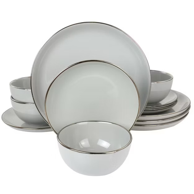 Gibson Home Rockaway Gold 12 Piece Stoneware Dinnerware Set in Gray | Target