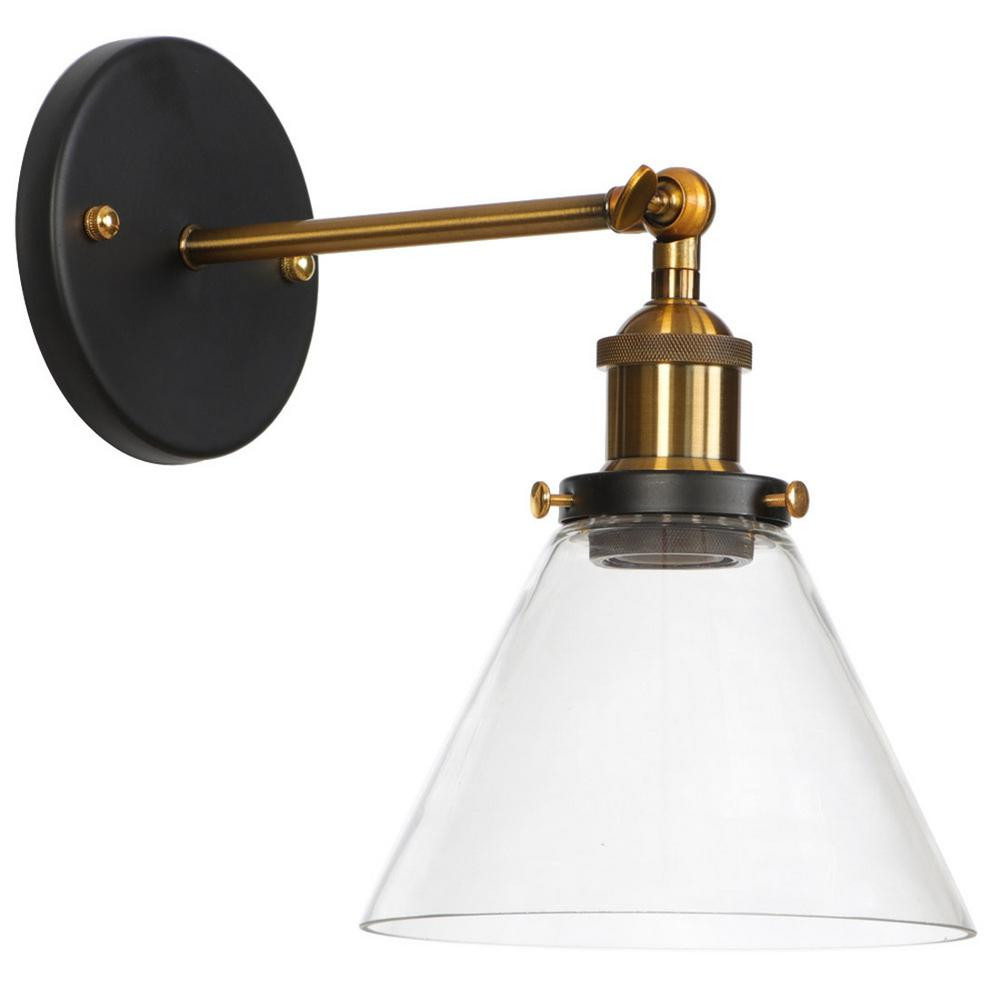 YZZY LLC 1-Light Black Metal Vintage Industrial Sconce with Clear Glass Shade | The Home Depot